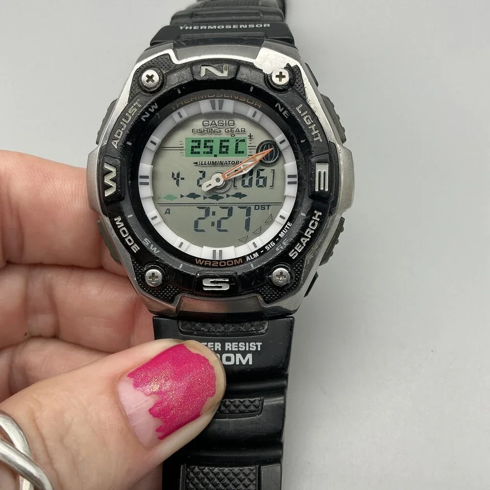 Casio 5056 AQW-101 Mens Watch 46mm Thermosensor Fishing World Time Illuminator